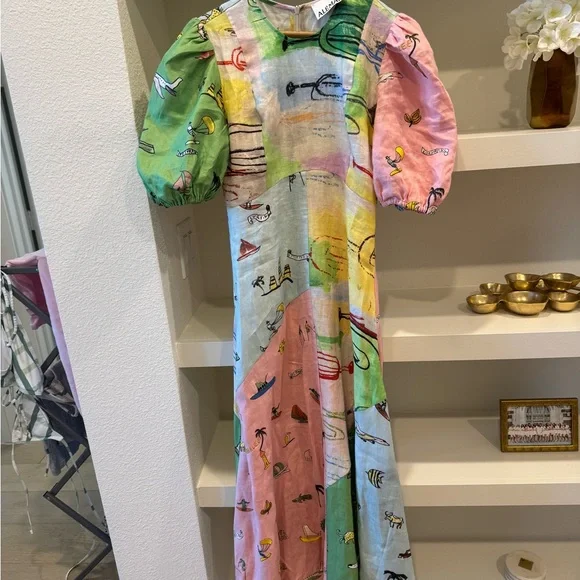 Alemais Pink and Green Asymmetrical Cut Out Midi Dress - Picture 2 of 3